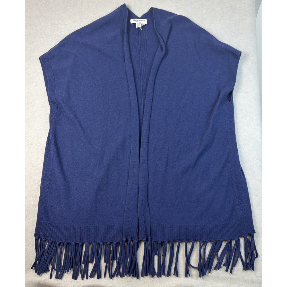 Tommy Bahama S/M Serena Wool Cashmere Cardigan Fringe Dolman Navy Luxury Lagenlo